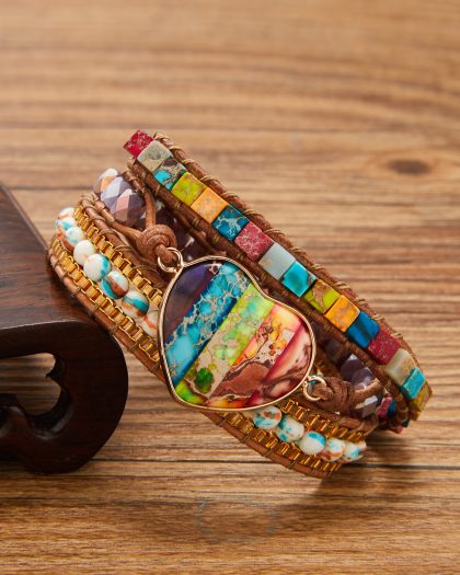 Handmade Woven Wrap Bracelet Natural Stone